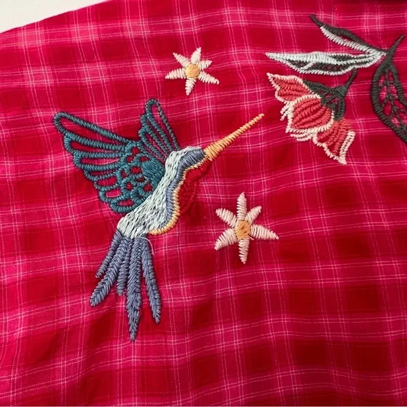 Johnny Was Pink Embroidered Gingham Button Down Blouse - Picture 11 of 11